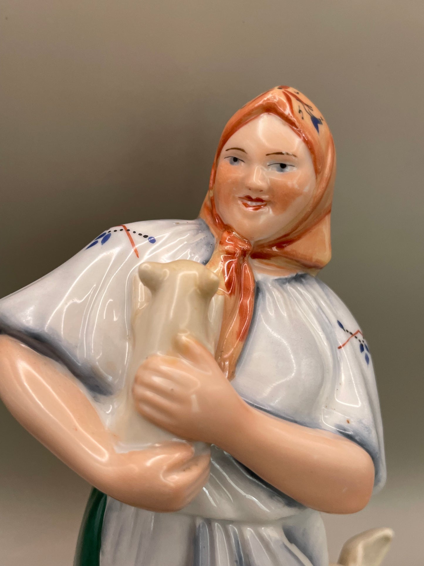 Farm woman with pig figurine by Gorodnitsa from 30ies
