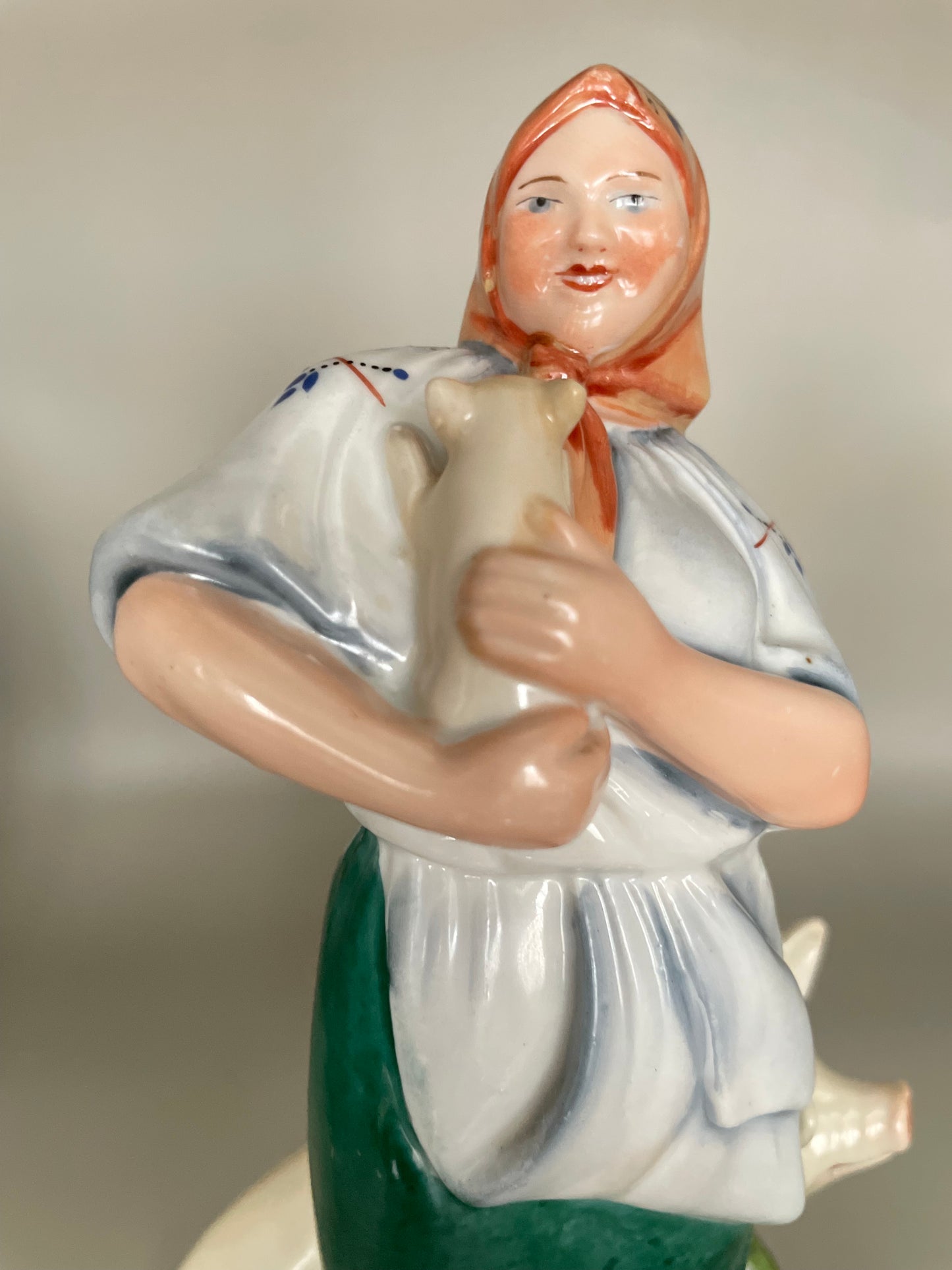 Farm woman with pig figurine by Gorodnitsa from 30ies