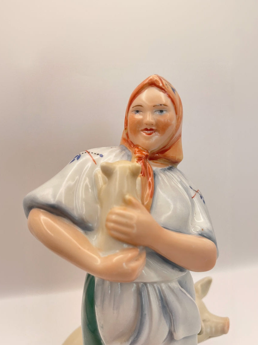 Farm woman with pig figurine by Gorodnitsa from 30ies