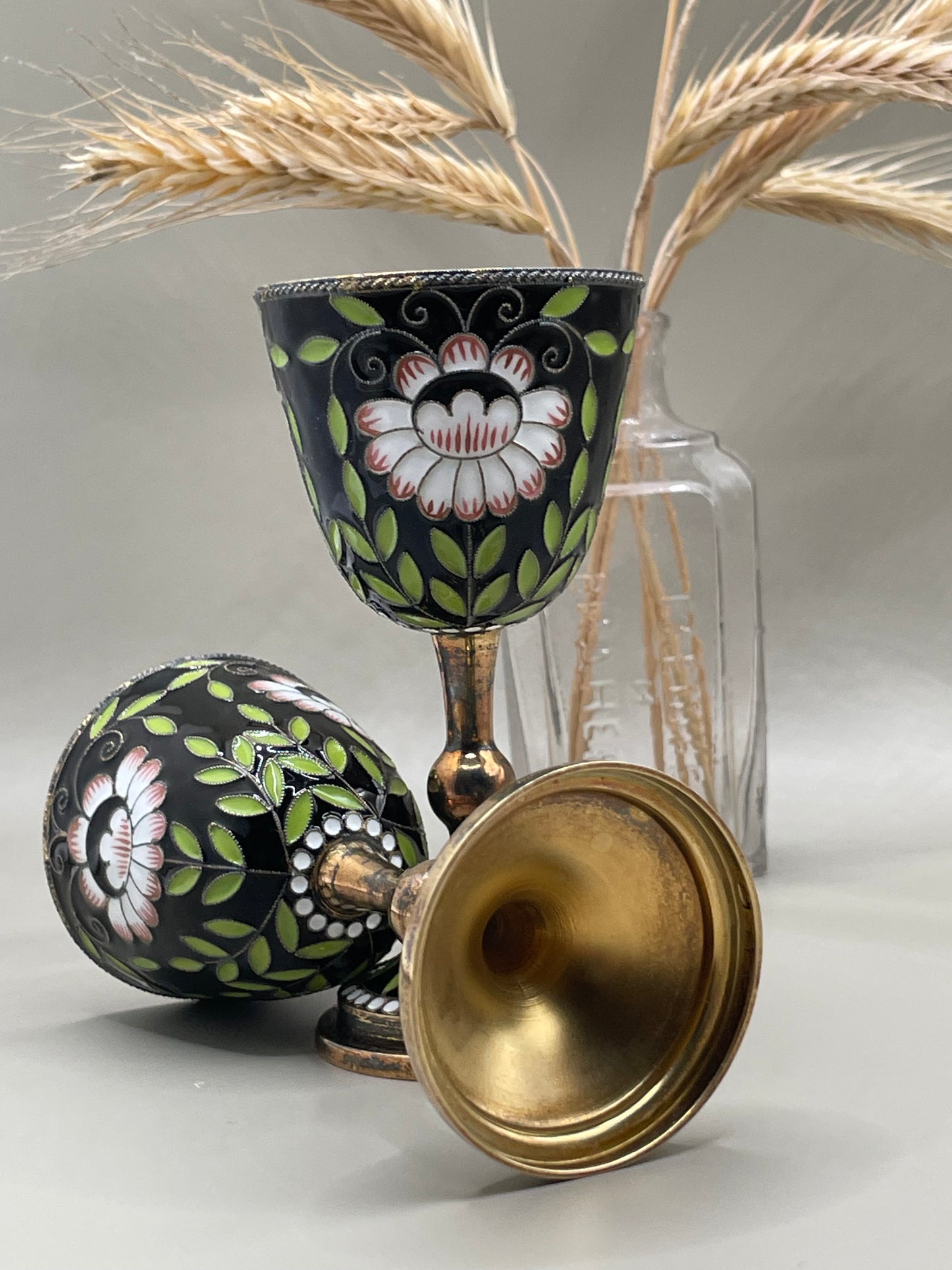Pair of amazing USSR-era gilded silver cloissone cups