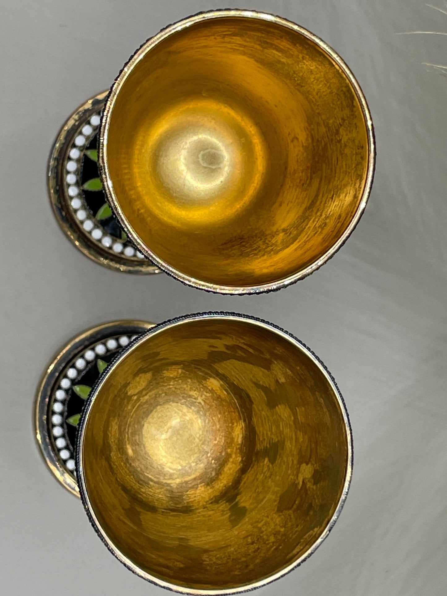 Pair of amazing USSR-era gilded silver cloissone cups