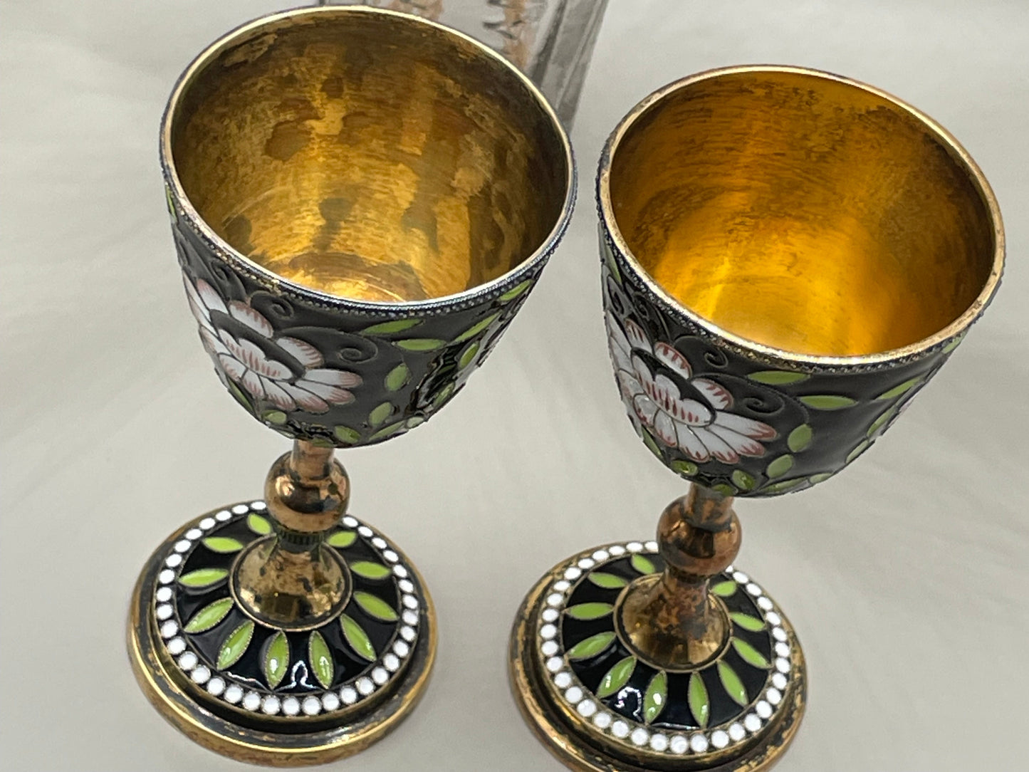 Pair of amazing USSR-era gilded silver cloissone cups