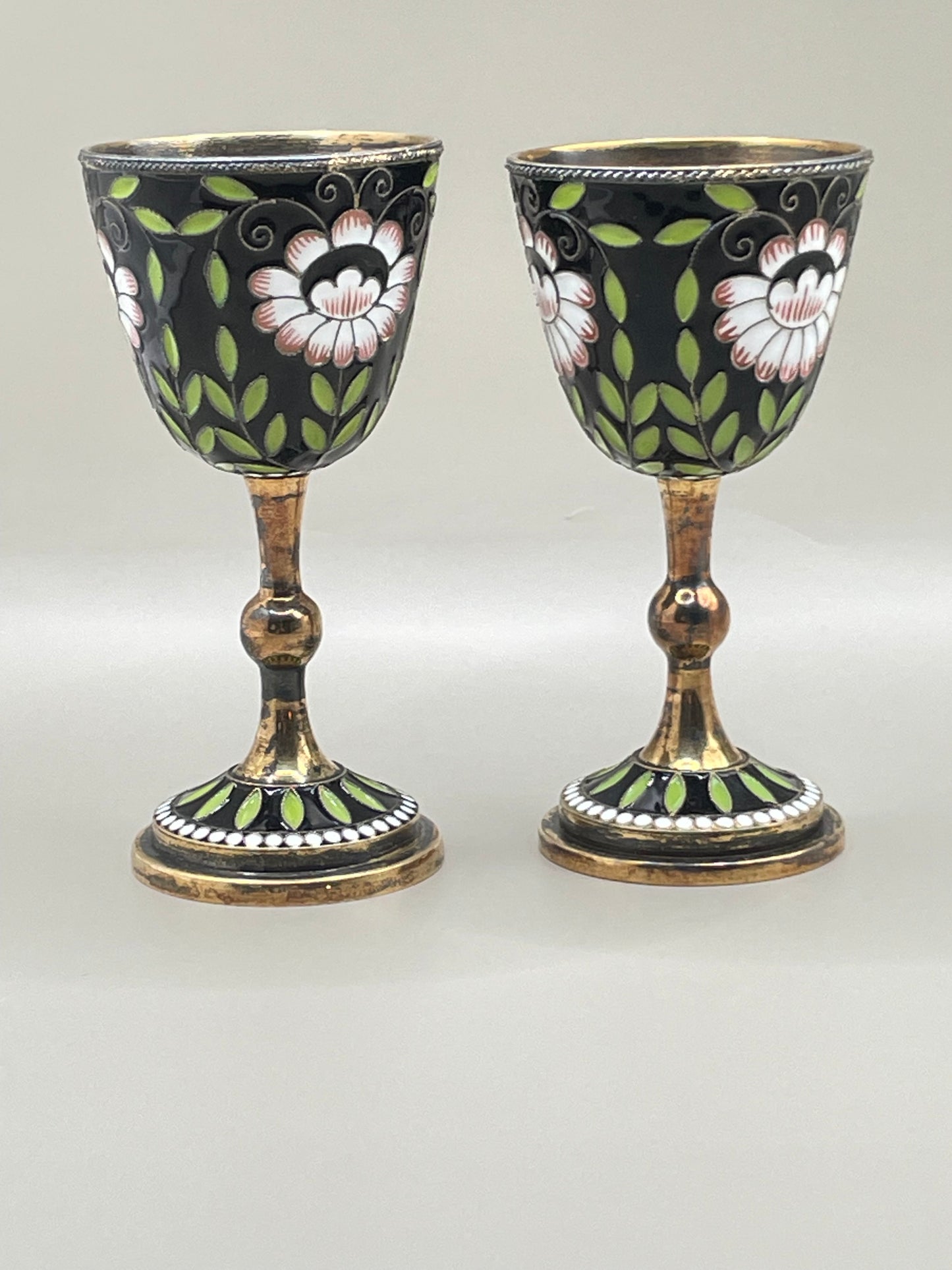 Pair of amazing USSR-era gilded silver cloissone cups