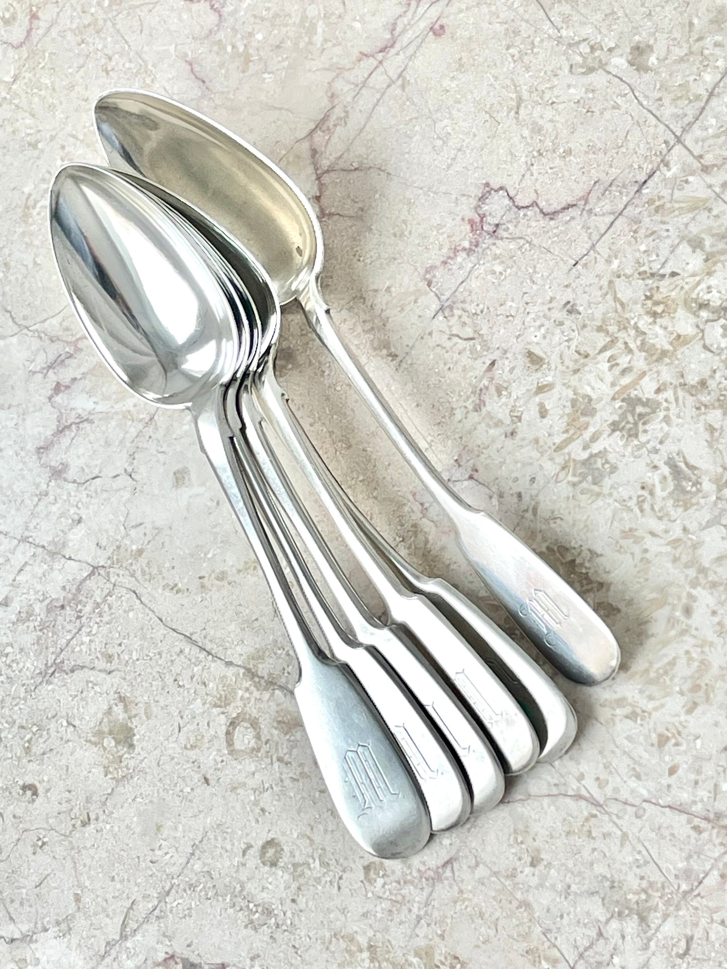 Set of big silver soup spoons from Russian Empire era