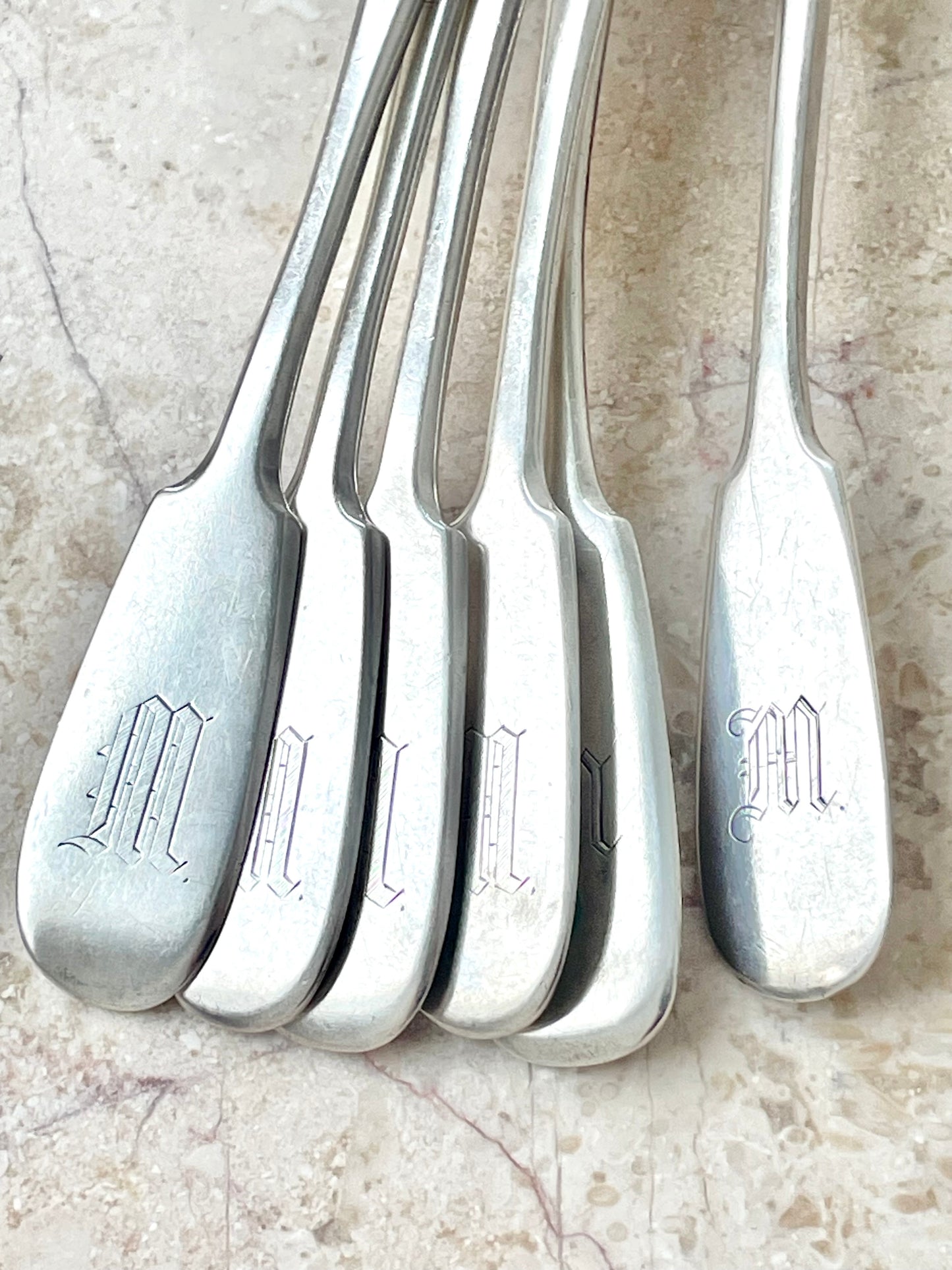 Set of big silver soup spoons from Russian Empire era