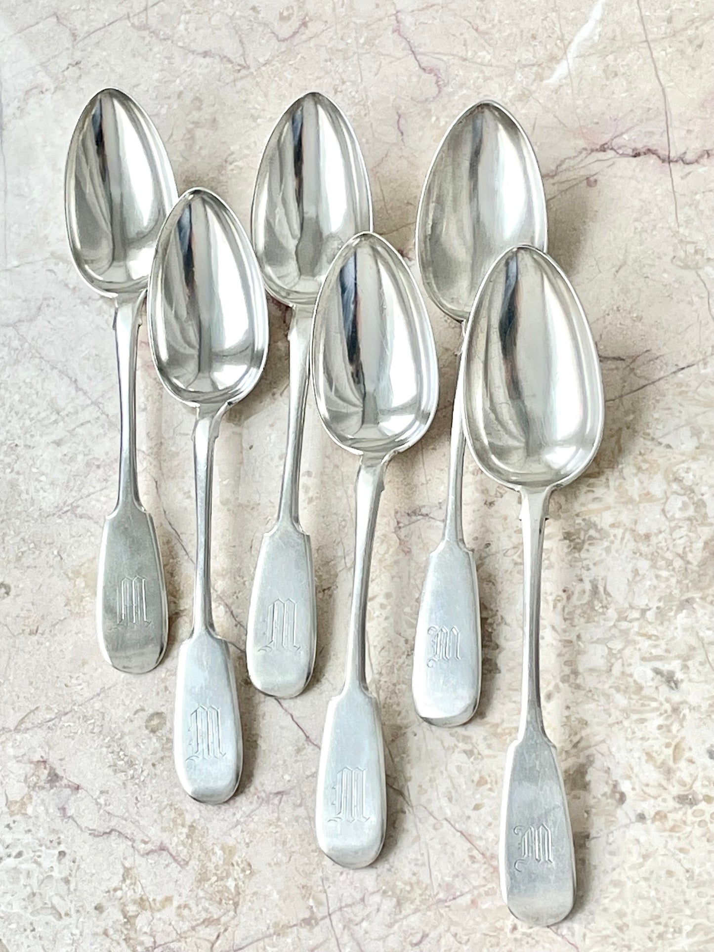Set of big silver soup spoons from Russian Empire era