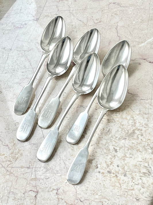 Set of big silver soup spoons from Russian Empire era