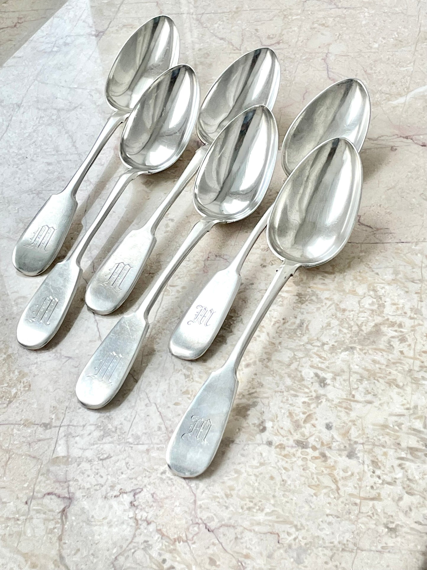 Set of big silver soup spoons from Russian Empire era
