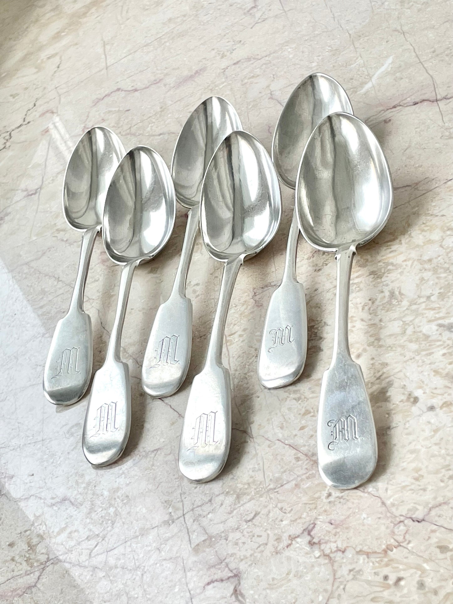 Set of big silver soup spoons from Russian Empire era