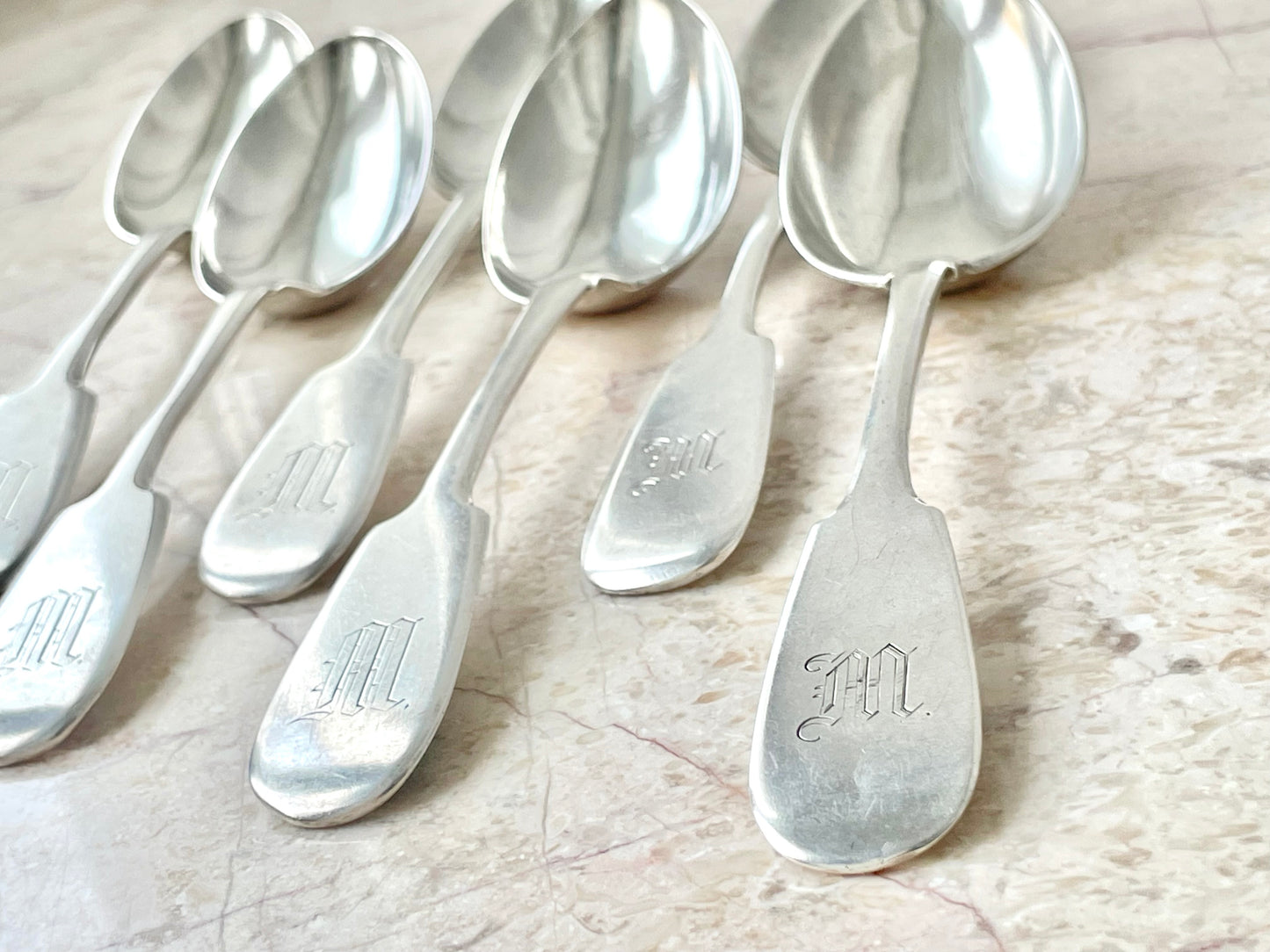 Set of big silver soup spoons from Russian Empire era