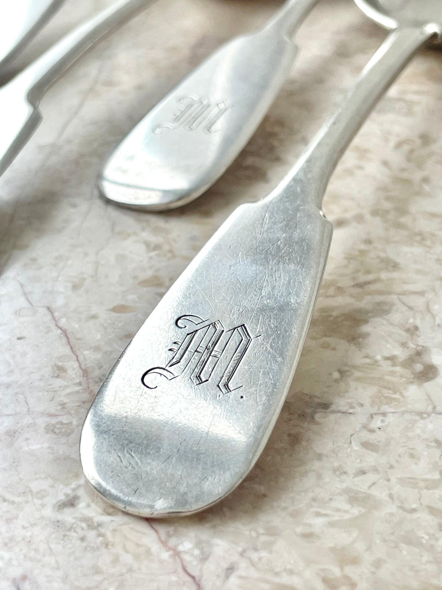 Set of big silver soup spoons from Russian Empire era