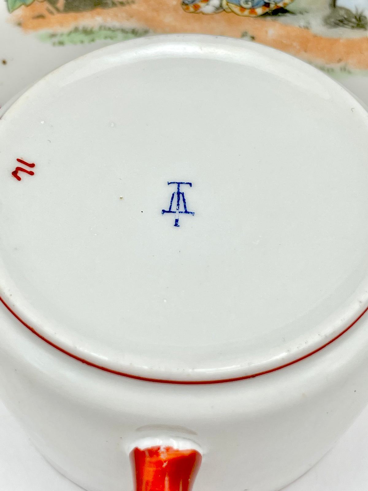 Antique Early Soviet Dulevo Chinoiserie Tea Set Trio, 1920s TD Hallmark Porcelain