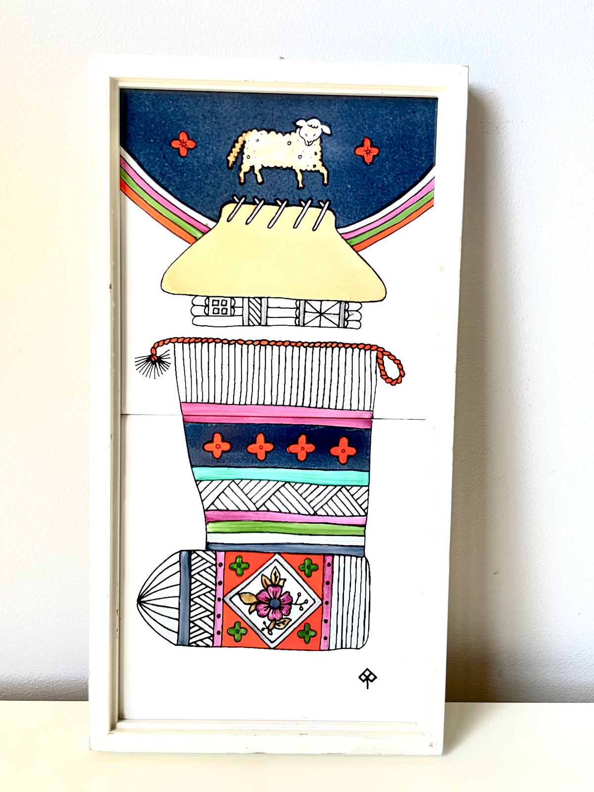 Porcelain wall plaque hand-painted in Estonian ethnic style