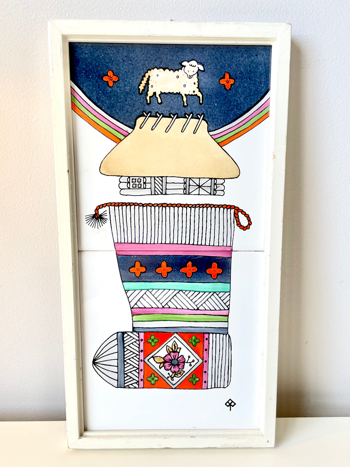 Porcelain wall plaque hand-painted in Estonian ethnic style