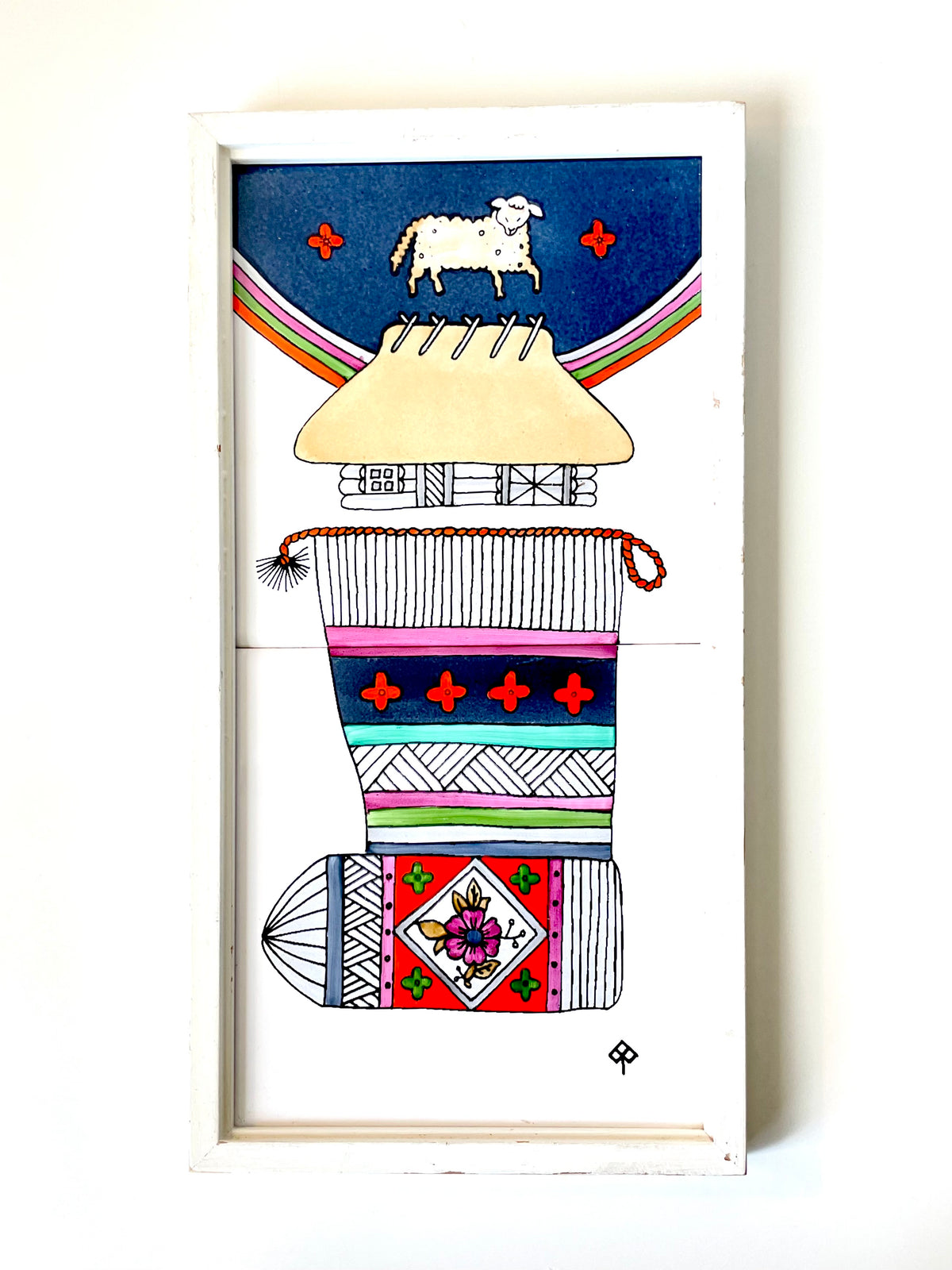 Porcelain wall plaque hand-painted in Estonian ethnic style
