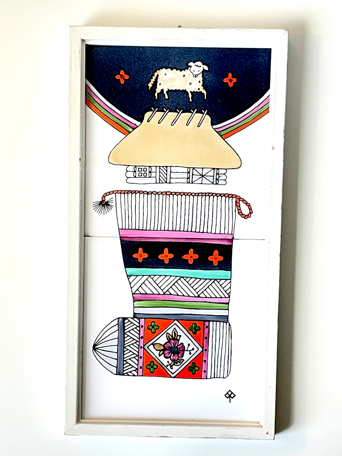 Porcelain wall plaque hand-painted in Estonian ethnic style
