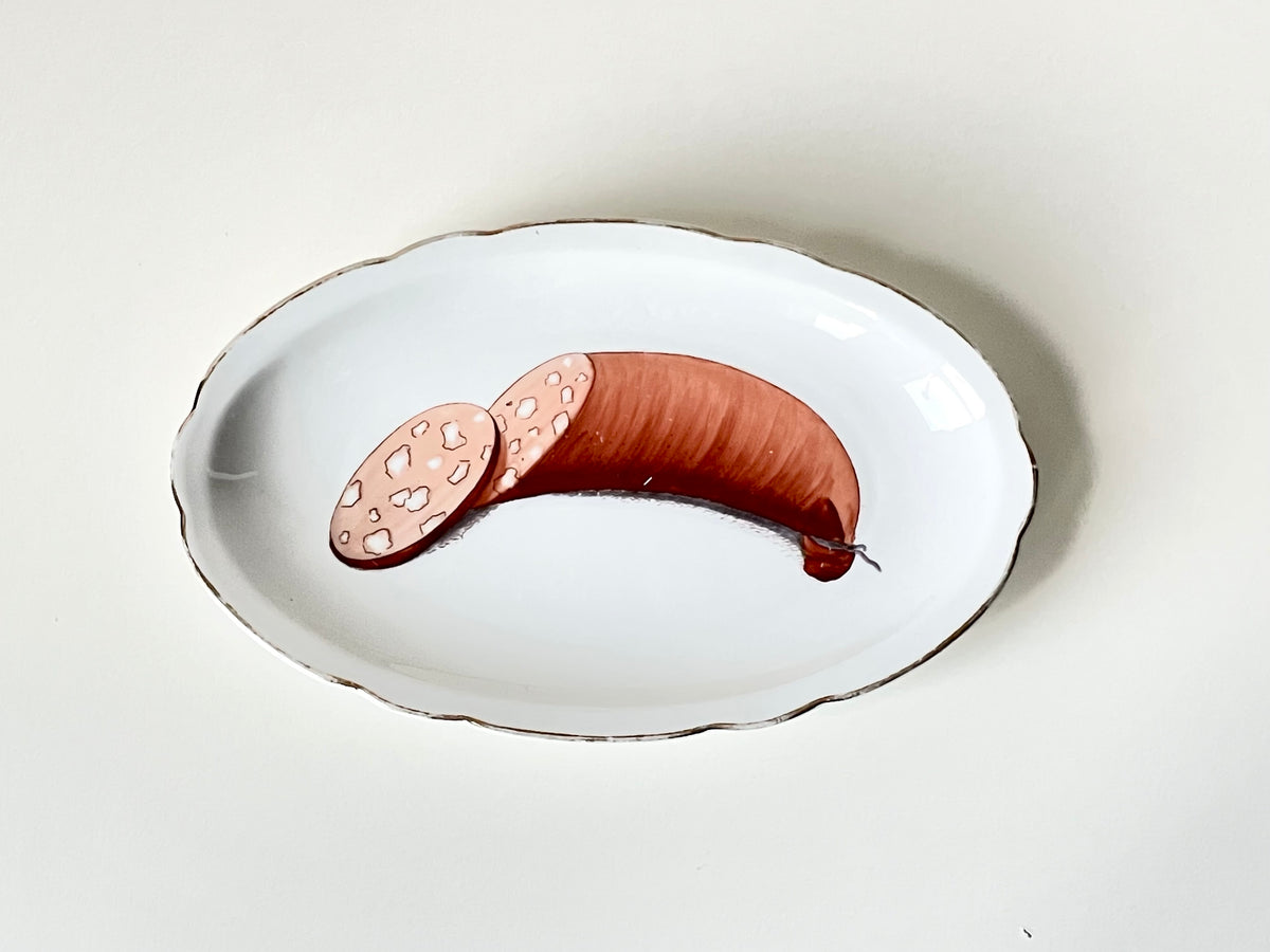 Langebraun platter with a hand-painted sausage