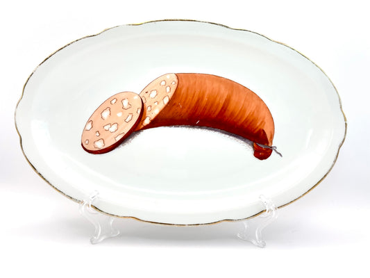 Langebraun platter with a hand-painted sausage